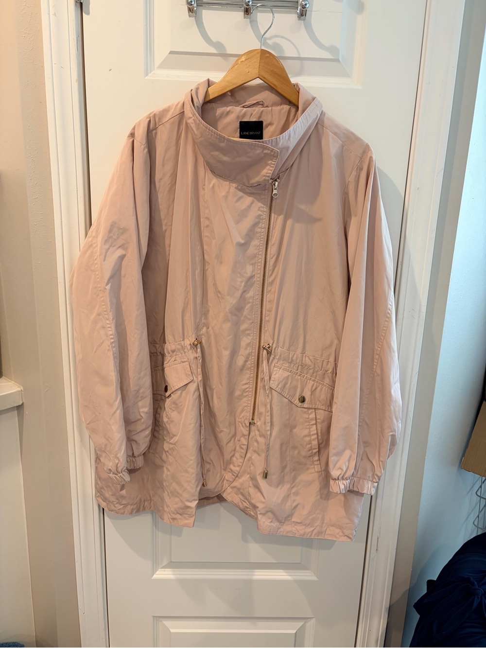 Lane Bryant Blush Pink Utility Rain Jacket with Asymmetric Zip